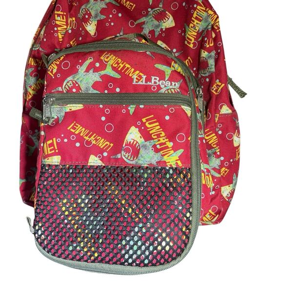 LL Bean Junior Backpack Multicolor Shark Pattern Padded Book Bag With Lunch Bag - Picture 3 of 8